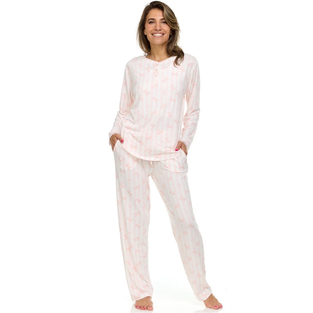 NWT Flora Nikrooz 2-Piece Pink Bows Pajama Set - Picture 10 of 15